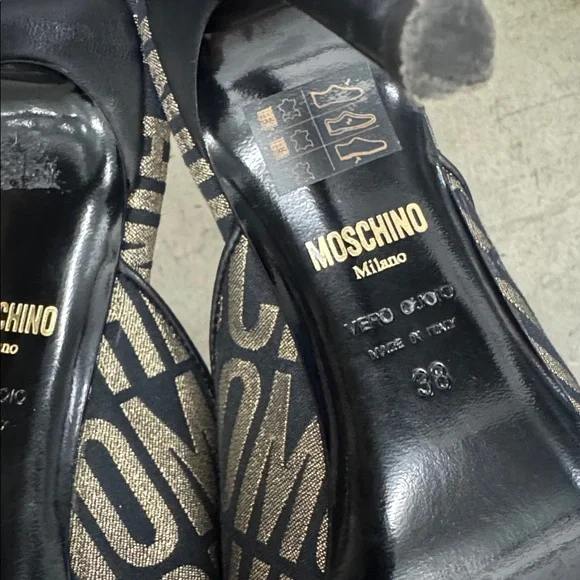 Moschino Black and Gold Logo Mules - Picture 5 of 6